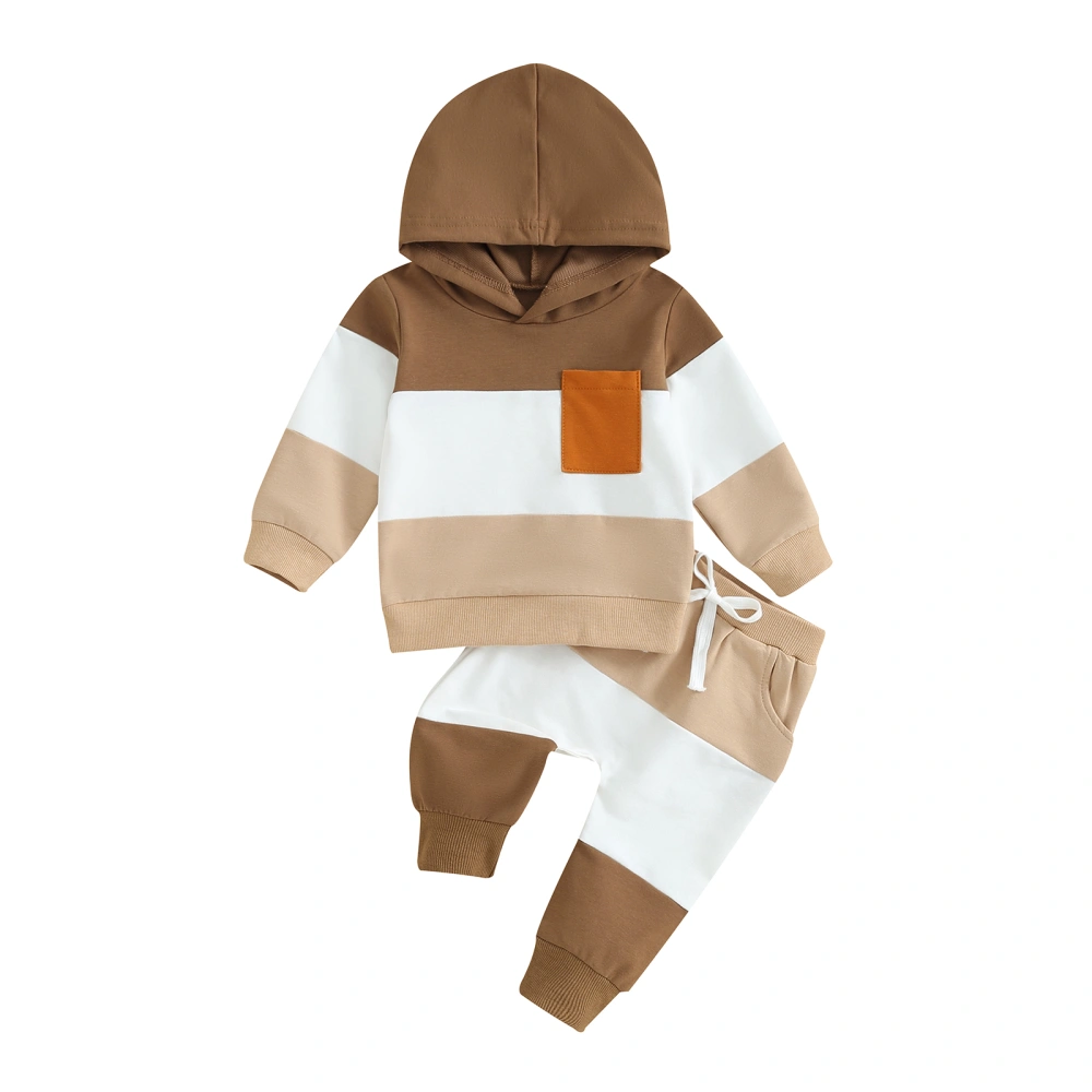 Boys Long Sleeve Contrast Color Hoodie and Drawstring Pants Sets  