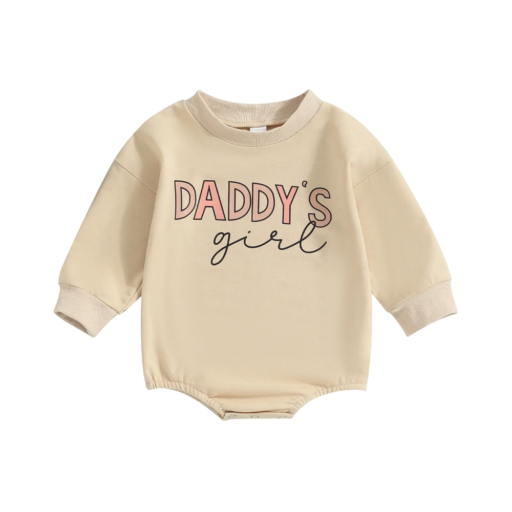 Baby Girl Bubble Romper Long Sleeve Crew Neck Letter Print Bodysuit