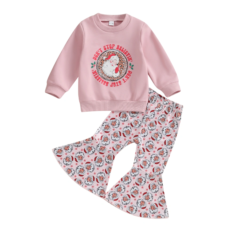 Girls Christmas Pants Set Santa Claus Print Sweatshirt and Flare Pants