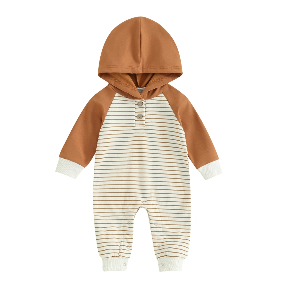 Baby Boys Girls Hooded Jumpsuits Long Sleeve Striped Print Rompers