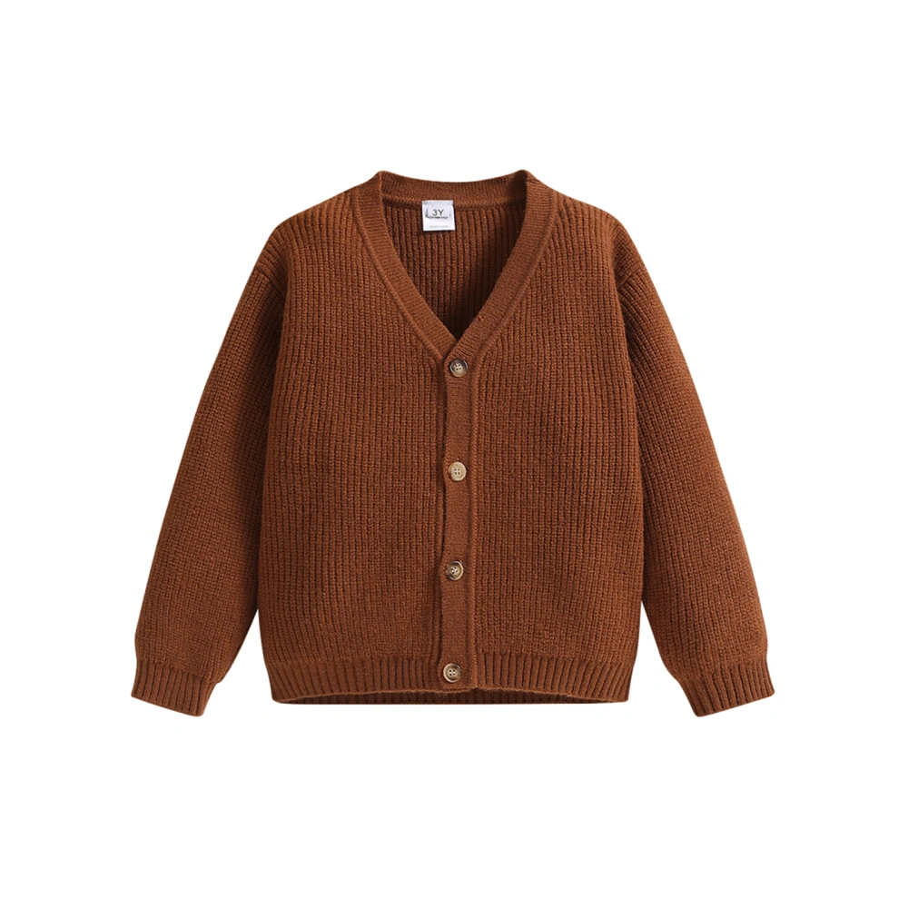 Baby Boys Knitted Cardigan Solid Color V-Neck Knit Sweater Coat