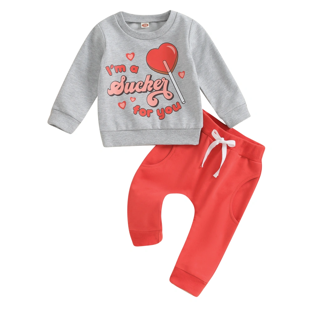 Baby Boys Pants Set, Letters Heart Print Sweatshirt Sweatpants