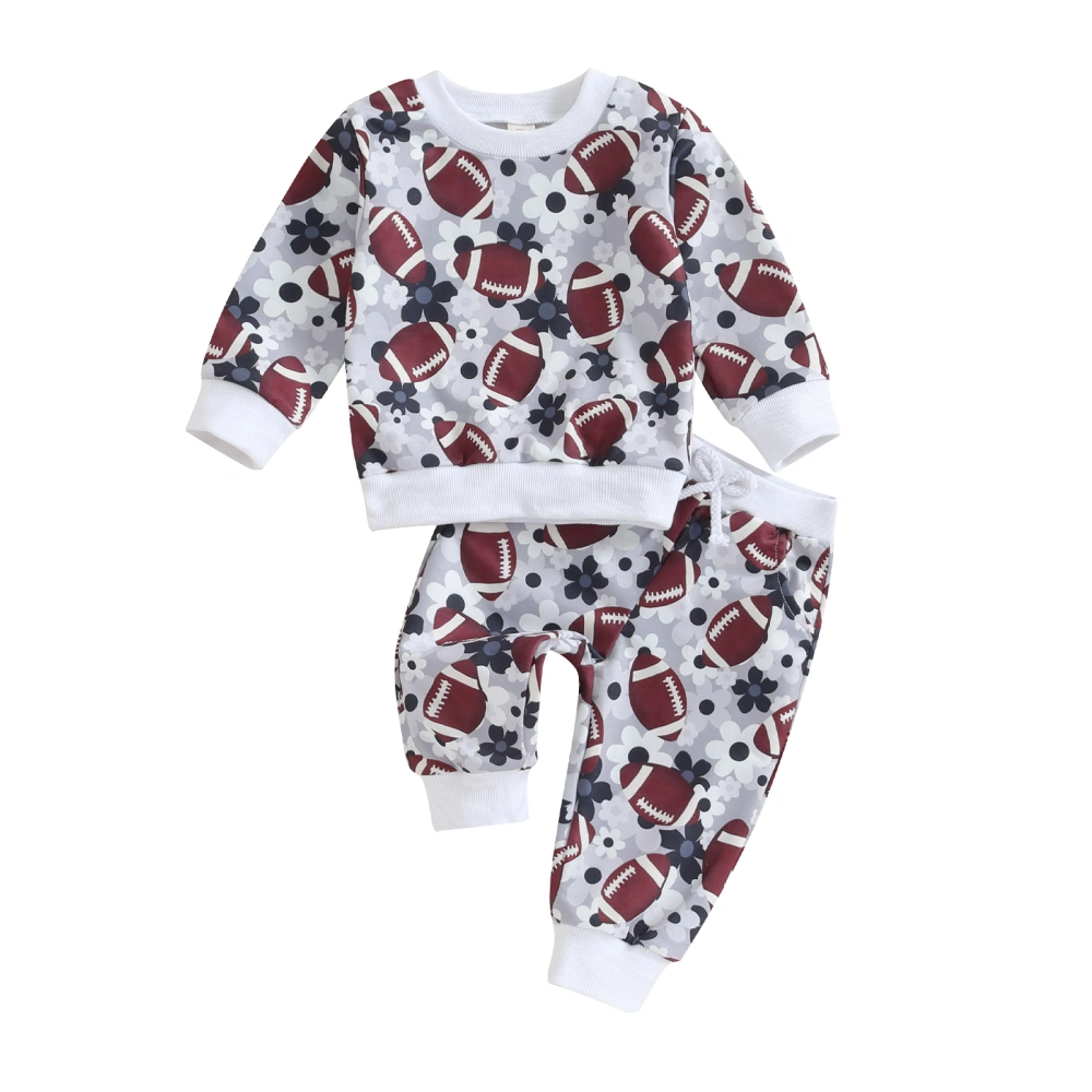 Girls Floral Rugby/Heart Rugby Print Sweatshirt Drawstring Pants Sets