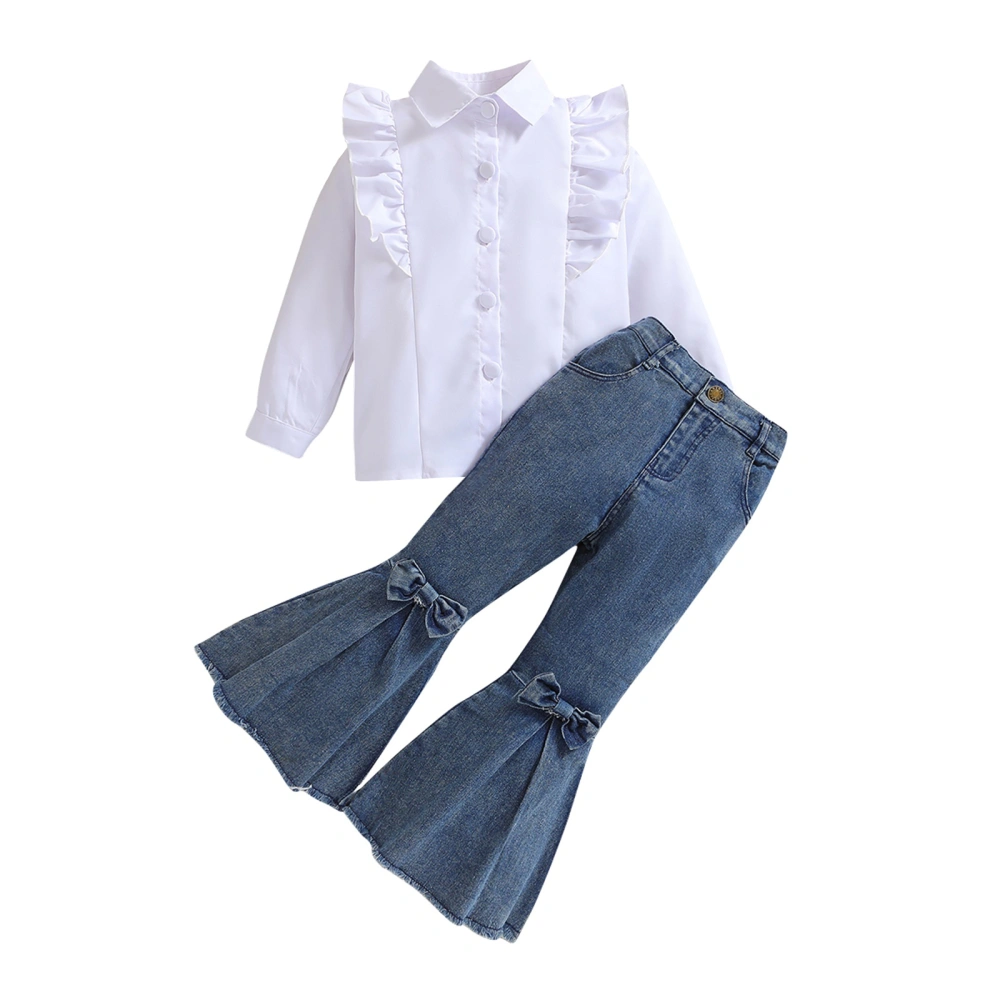 Toddler Girls Fall Outfits Solid Color Shirts Jeans Flare Denim Pants