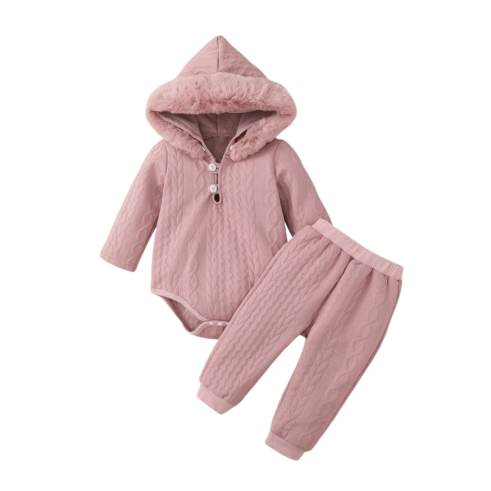 Baby Girls Long Sleeve Hooded Romper Elastic Band Pants Sets