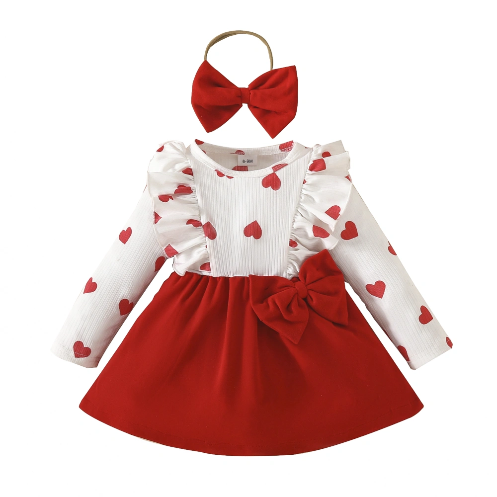 Baby Girl Spring Outfits Long Sleeve Heart Print Dress with Headband