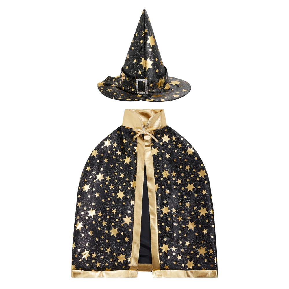 Kids Girls Boys Witch Cloak Stars Print Halloween Poncho with Hat