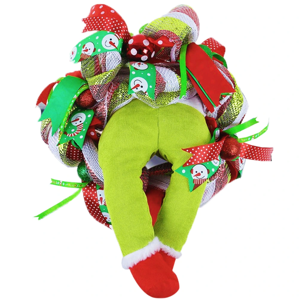 Christmas Wreath for Front Door Cartoon Green Monster Leg Wreath