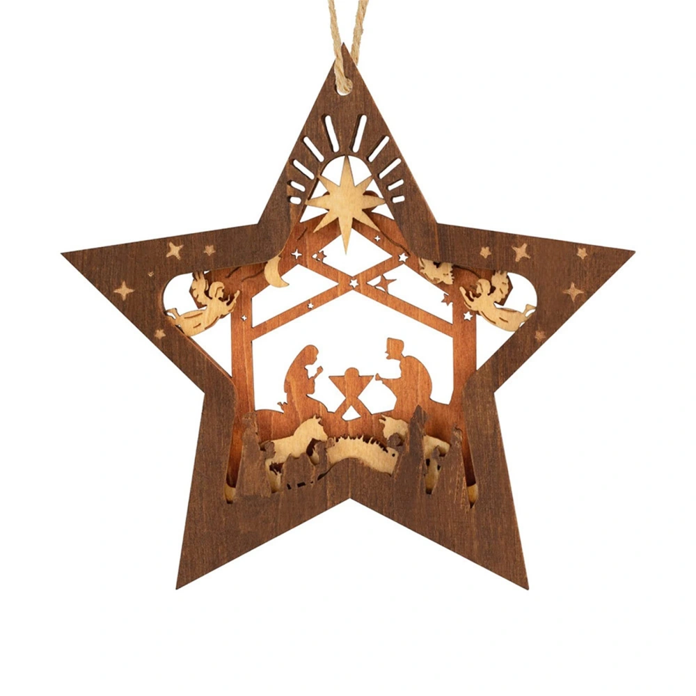 Christmas Hanging Ornaments, Wooden Nativity Scene Pendant Decor