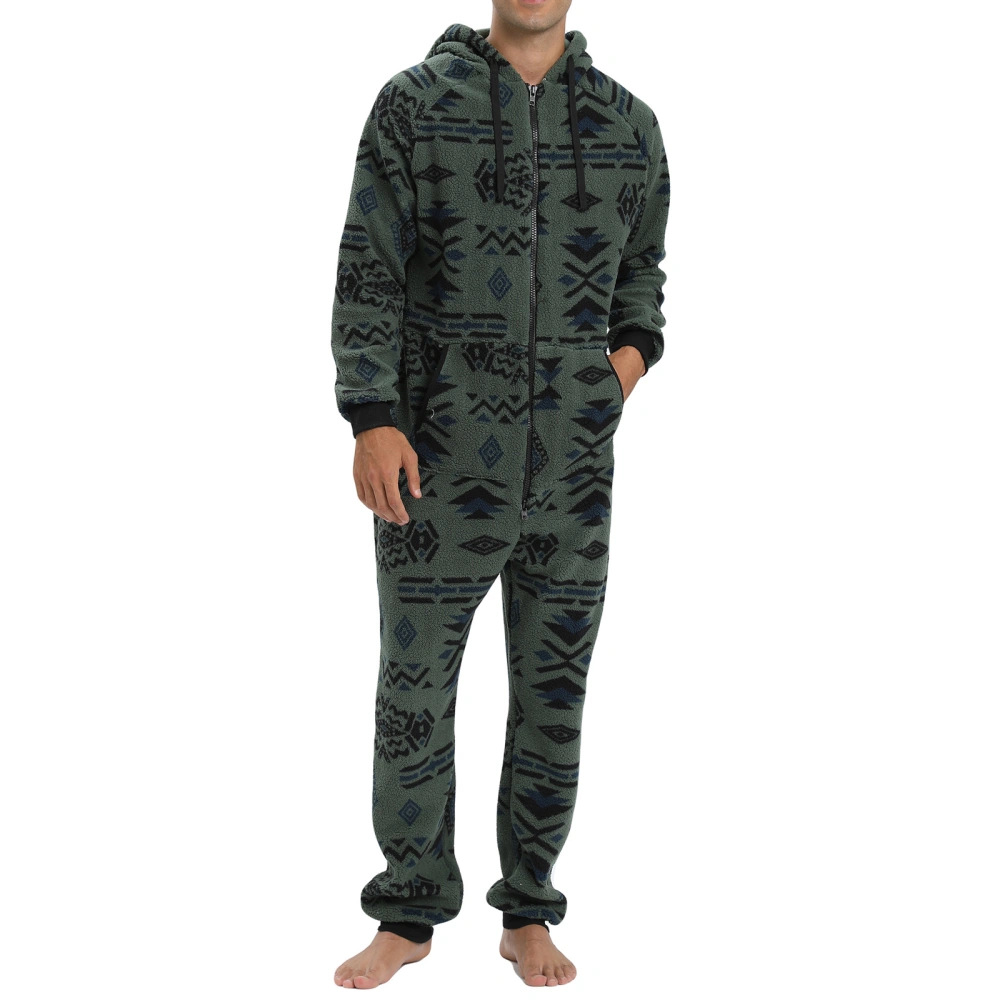 Men Fleece Pajama, Long Sleeve Hooded Zip-up Sleepwear Loungewear