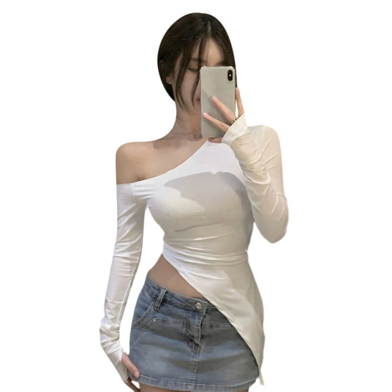 Women's Asymmetrical Tops Off One Shoulder Long Sleeve T-Shirts