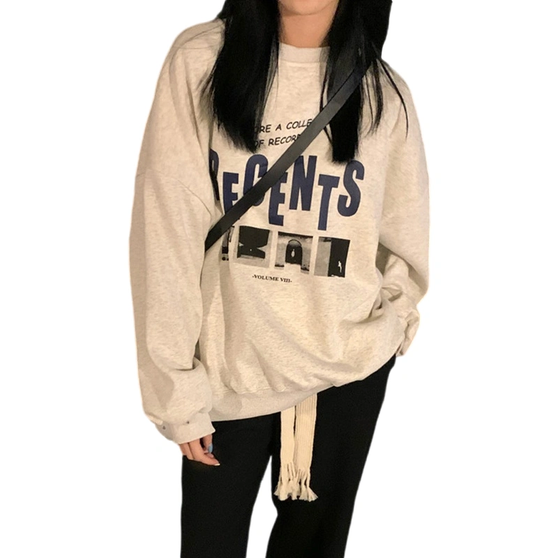 Women's Loose Fleece Sweatshirt Letter Print Crew Neck Pullovers