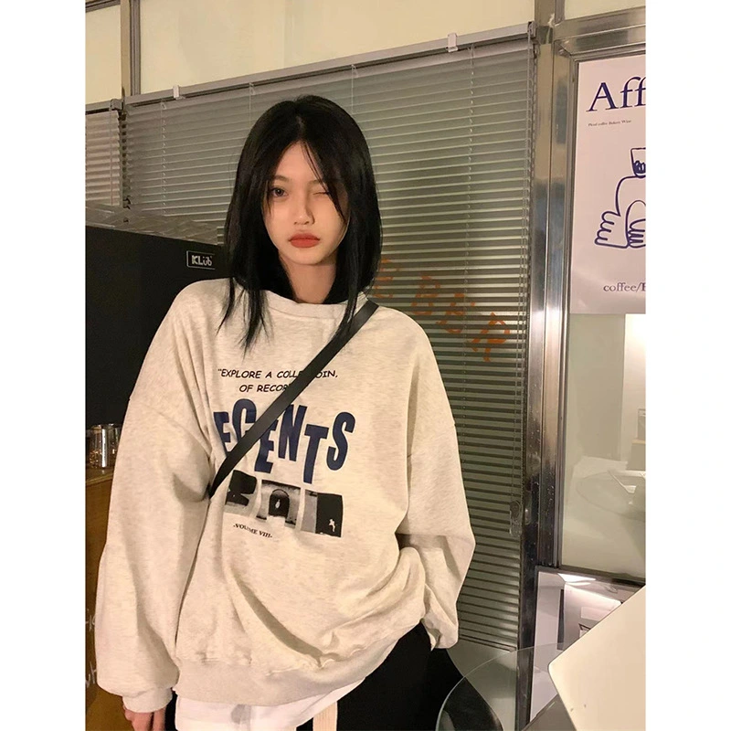 Women's Loose Fleece Sweatshirt Letter Print Crew Neck Pullovers