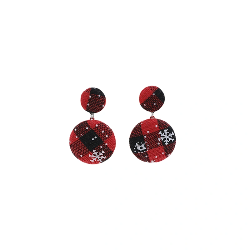 Christmas Plaid Earrings for Women Geometric Round Dangle Earrings