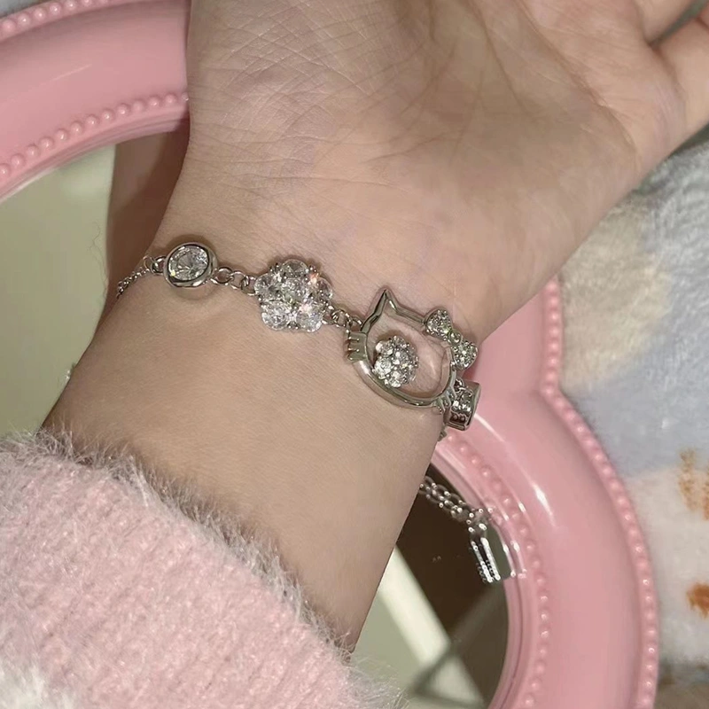 Kitty Bracelets for Women Dainty Crystal Flower Bracelets Anklets