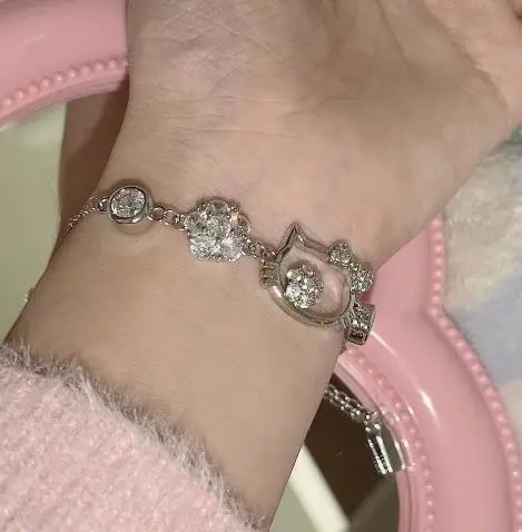 Kitty Bracelets for Women Dainty Crystal Flower Bracelets Anklets