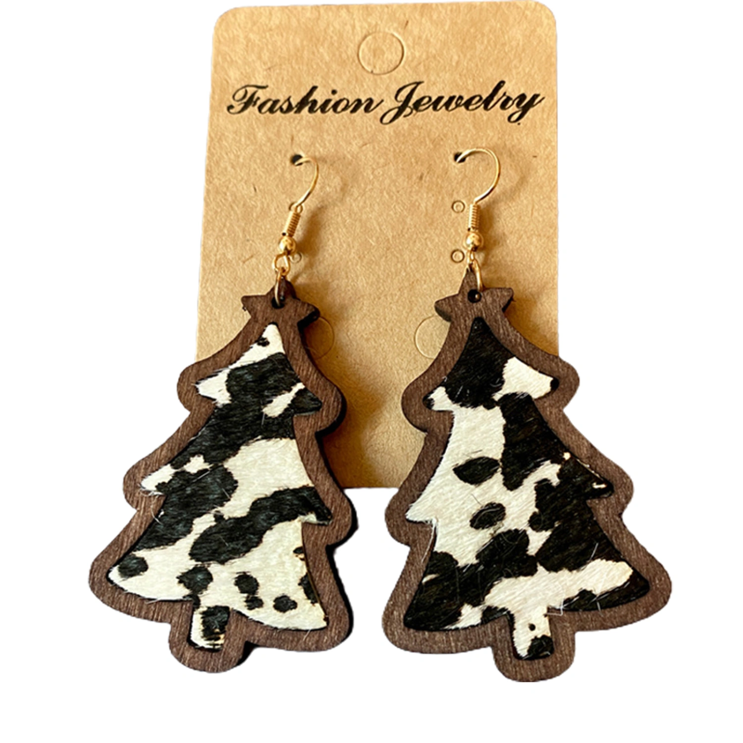 Christmas Tree Earrings, Vintage Wood Dangle Earrings Jewelry Gift