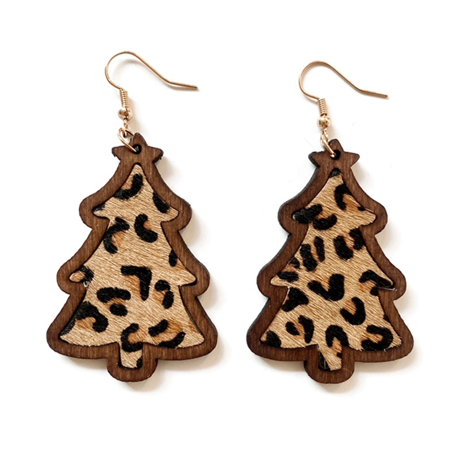 Christmas Tree Earrings, Vintage Wood Dangle Earrings Jewelry Gift