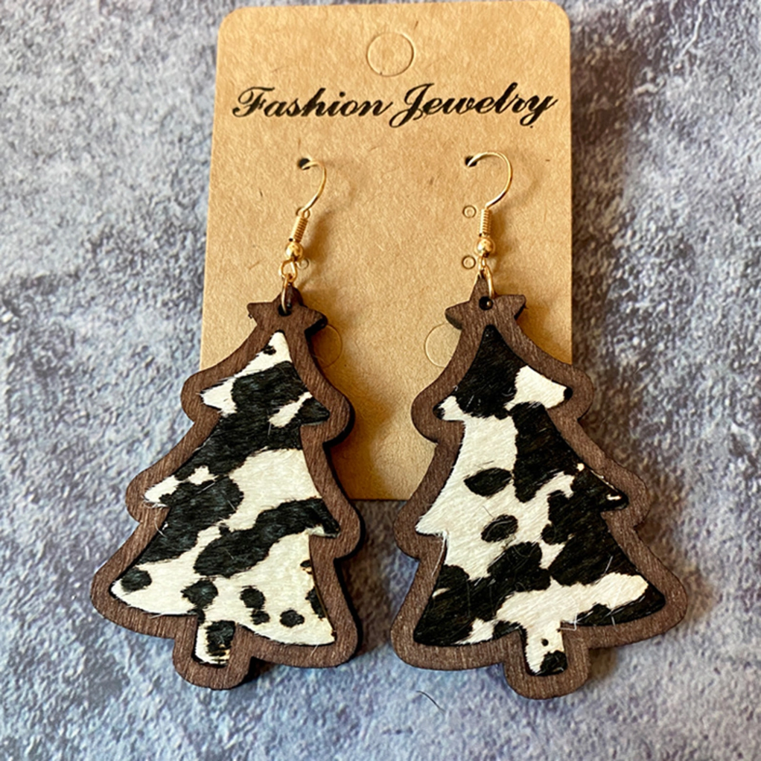 Christmas Tree Earrings, Vintage Wood Dangle Earrings Jewelry Gift
