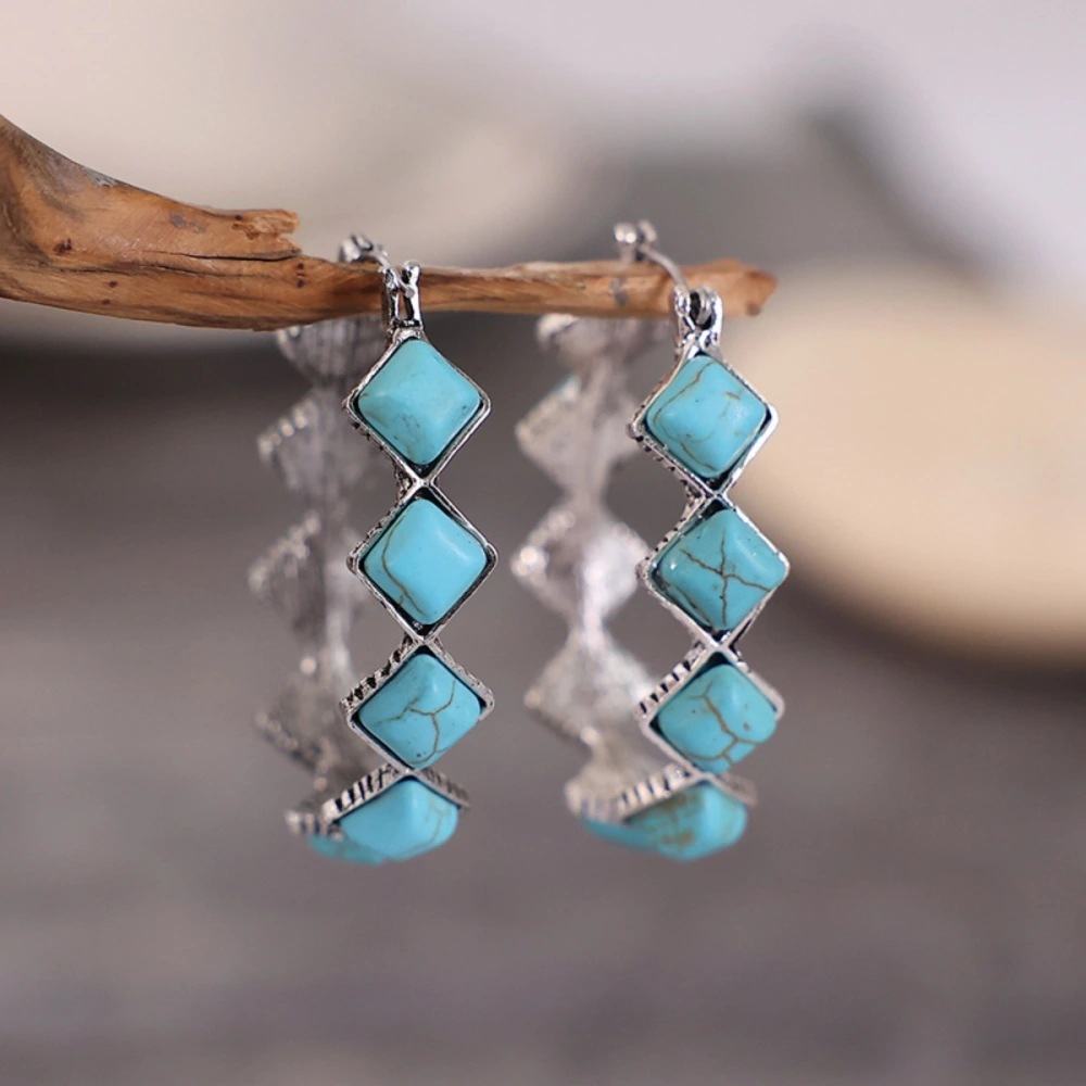 Women's Fashion Exaggerated Diamond Turquoise U-shaped Earrings