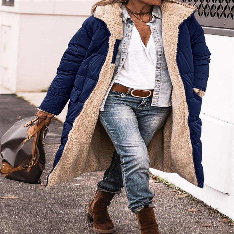 Solid Color Hooded Cotton Long Sleeve Double-sided Wear Slim Fit Elegant Cardigan Coat Top