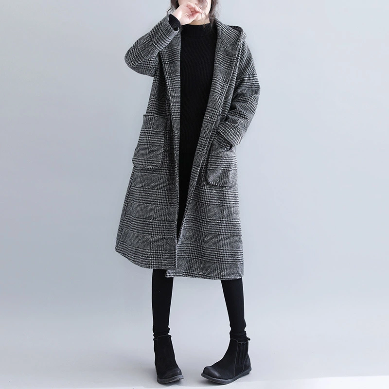 Houndstooth Pattern Korean Style Woolen Coat