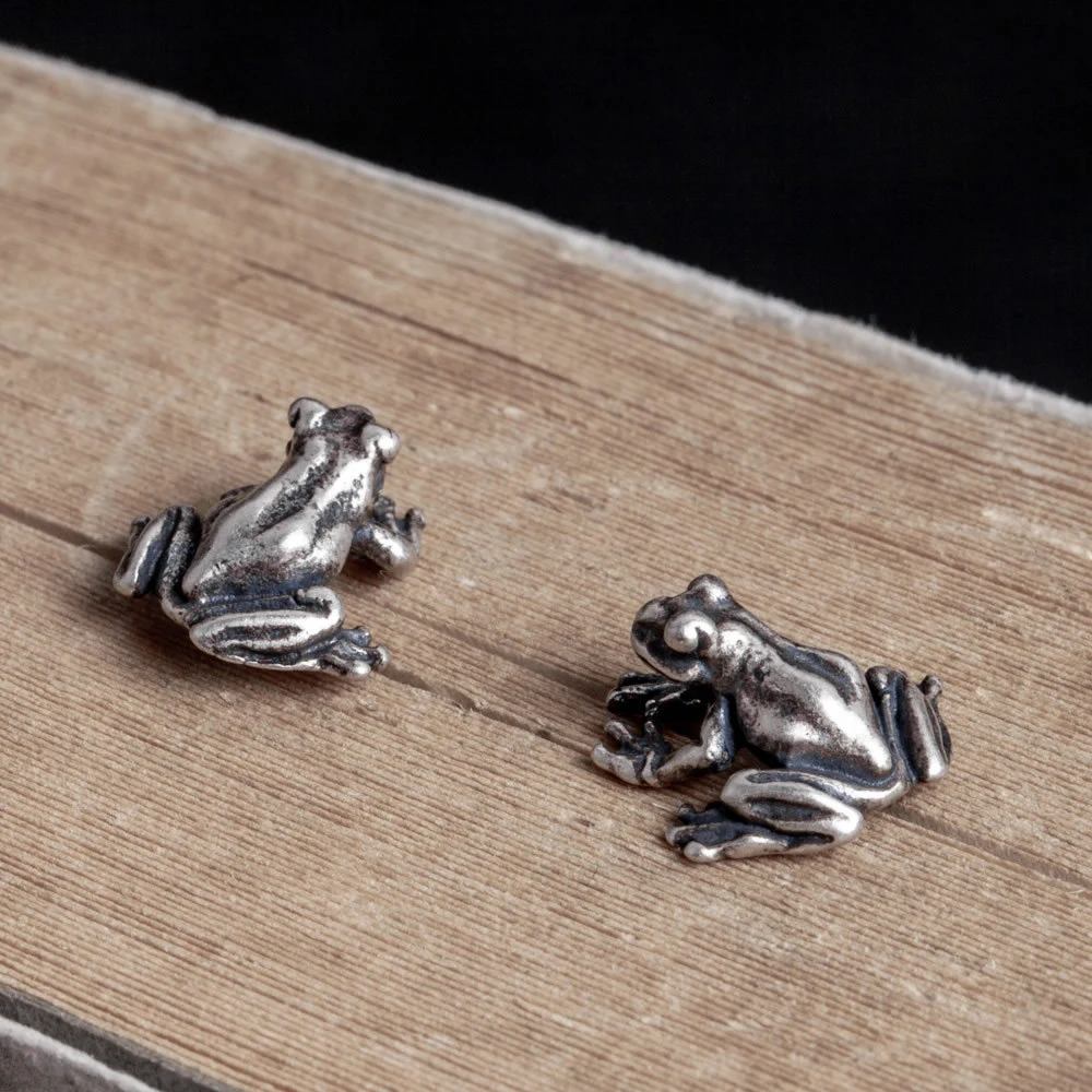 925 Sterling Silver Vintage Frog Stud Earrings