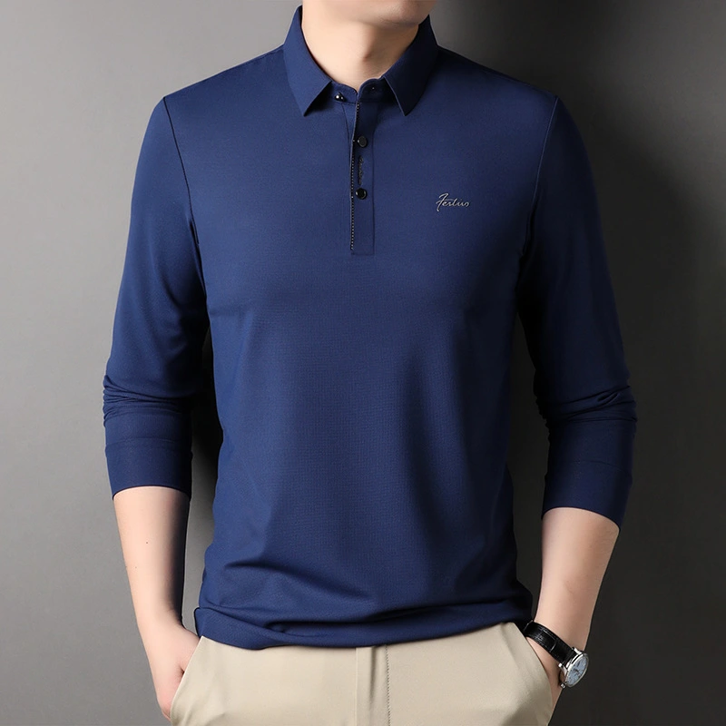 Long Sleeve T-shirt Men's New Clothes Korean Casual Half-open Collar Trend