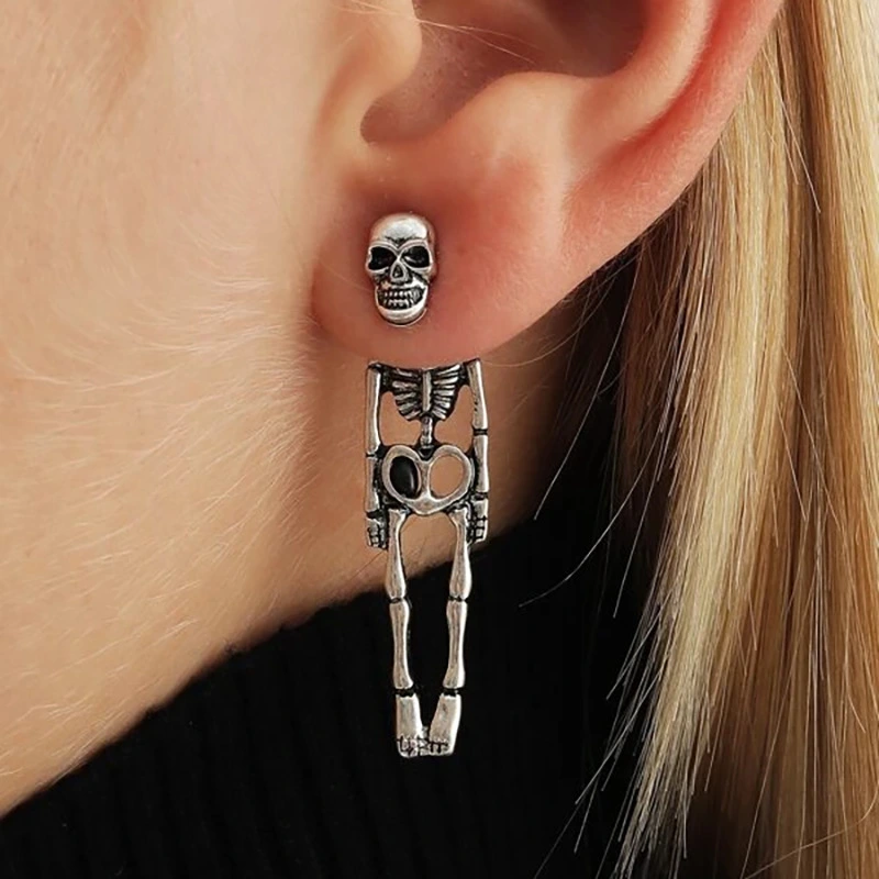 Skull Design Dangerous Earrings Vintage Gothic Style Zinc Alloy Jewelry Halloween Earrings