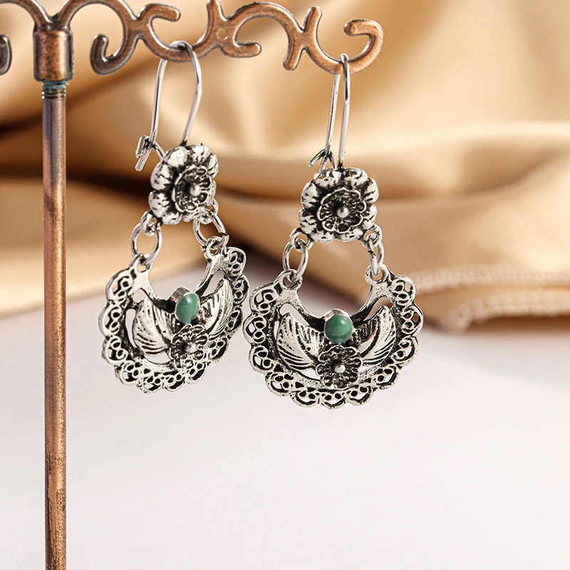 Vintage 925 Sterling Silver Bohemian Floral Earring Women Party Fine Jewelry