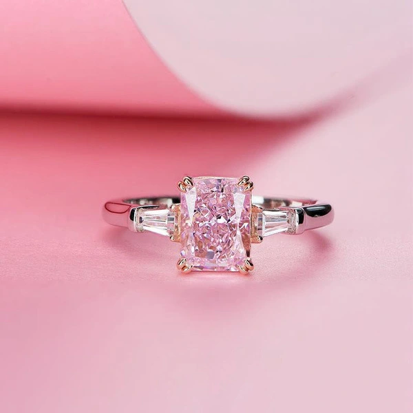 Square Pink Zircon Silver Color Ring Ladies Fashion New Sweet Romantic Bridal Wedding Engagement Couple Exquisite Ring Anniversary Birthday Party Luxury Jewelry Gift Size 3-11