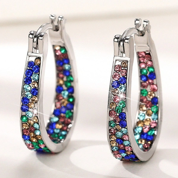 New Fashion Horseshoe Earrings 925 Sterling Silver Pave Setting Colored Diamonds Huggie Earrings for Women Wedding Party Jewelry