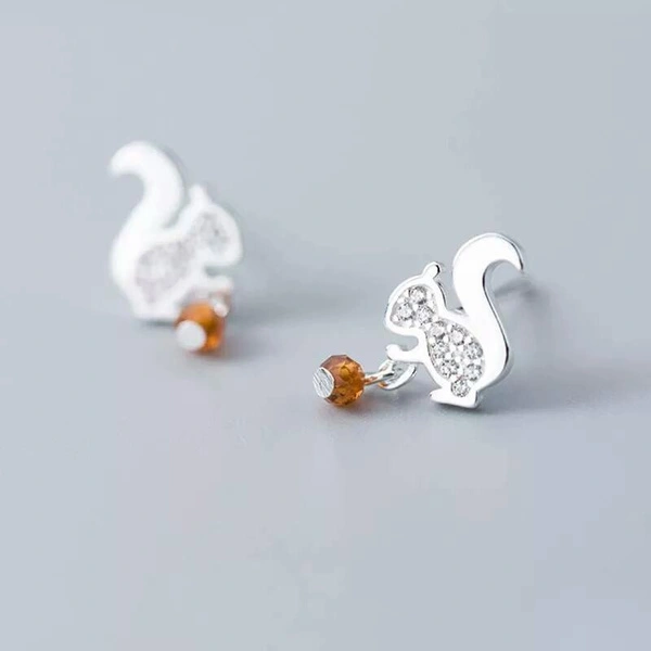 100% 925 Silver/Rose Gold Cute Animal Element Squirrel Pine Nut Stud Earrings Charm Fashion Jewelry Women G0731