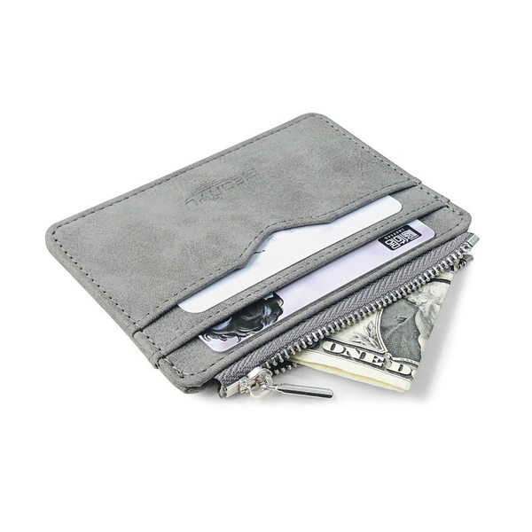 Card Wallet Short Matte Leather Retro Multi-card Frosted Fabric Card Holder Zipper Bag Money Stonego New Minimalist Purse