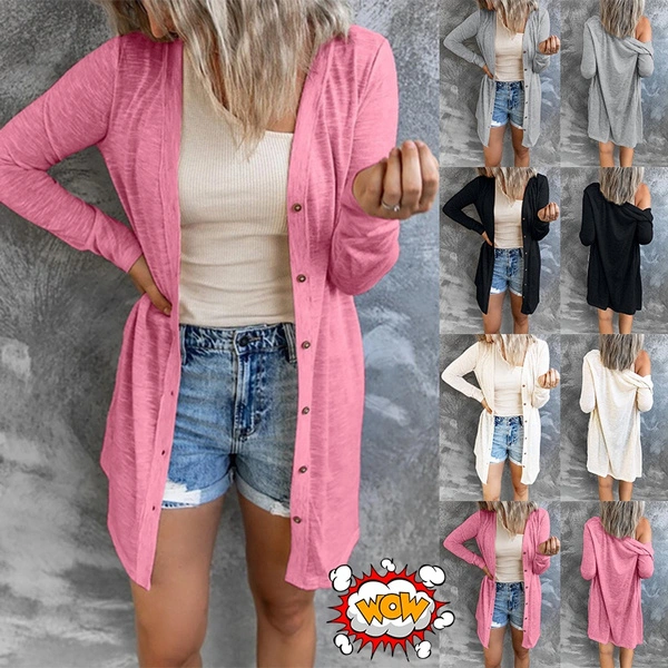 Women's Clothing Open Front Lightweight Cardigan Long Sleeve Button Down Loose Outwear Spring and Autumn Thin Clothing