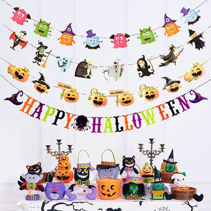 Halloween Decorations Props Hanging Flag Latte Art Dress Up Bar Kindergarten Classroom Scene Layout Pendant Hanging Ornament