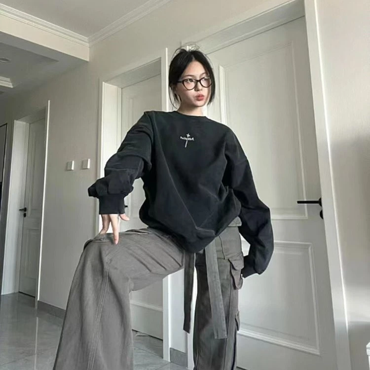 Pure Cotton Round Neck Sweater With Plush And Thickened Fabric