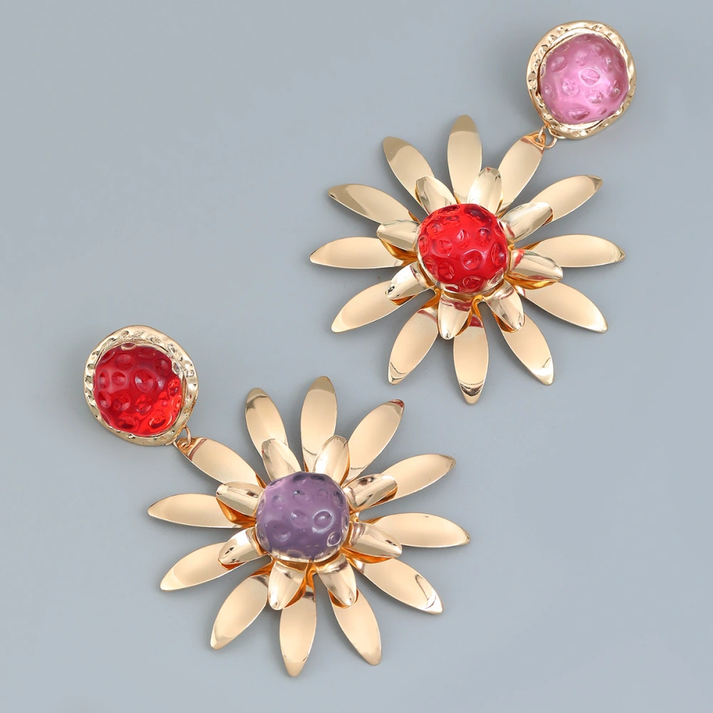 Flower Metal Alloy Resin Flower Earrings Exaggerated