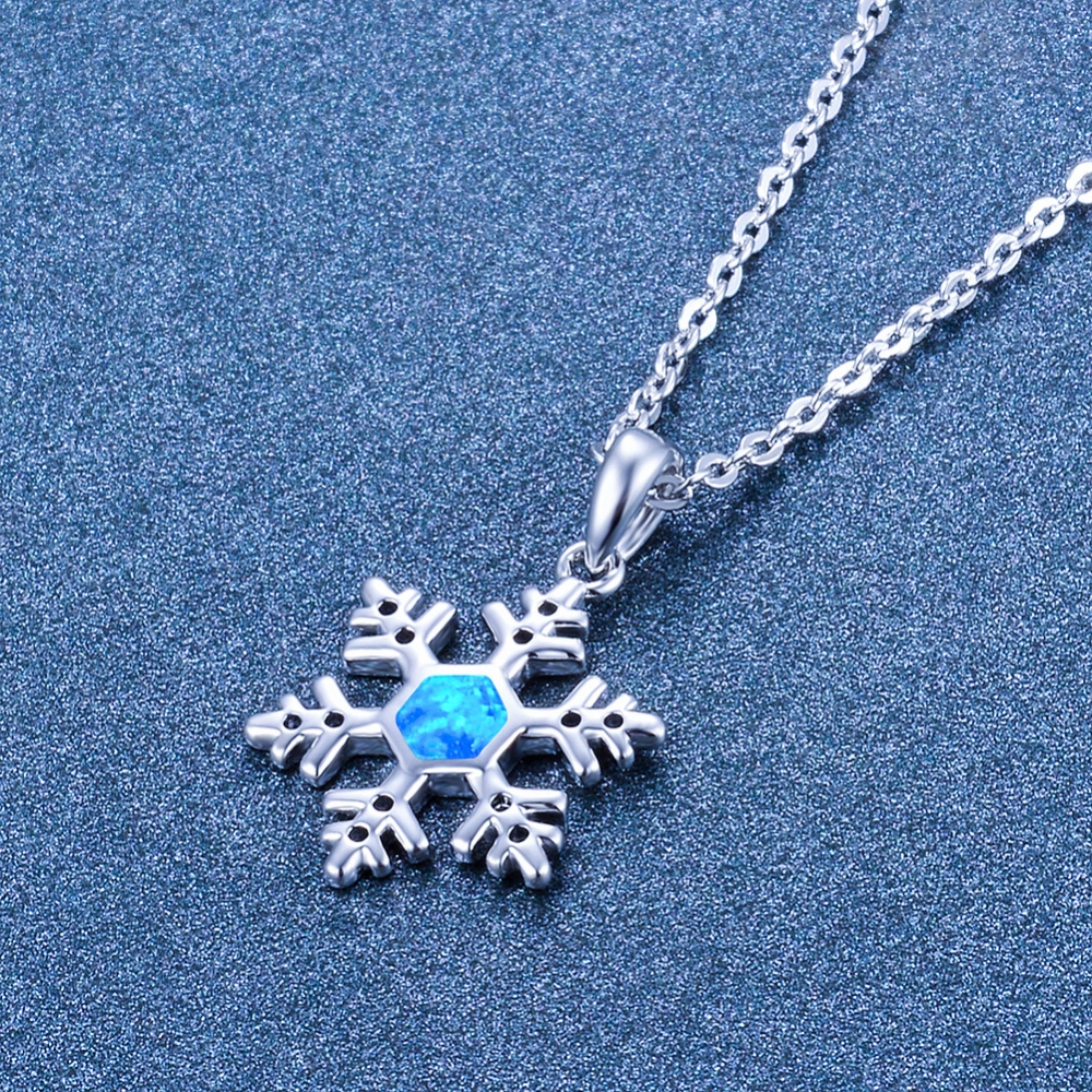 Women's Fashion Platinum Snowflake Opal Necklace