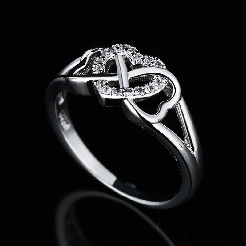 Women's Fashion Double Twisted Hollowed Heart Shape Ring