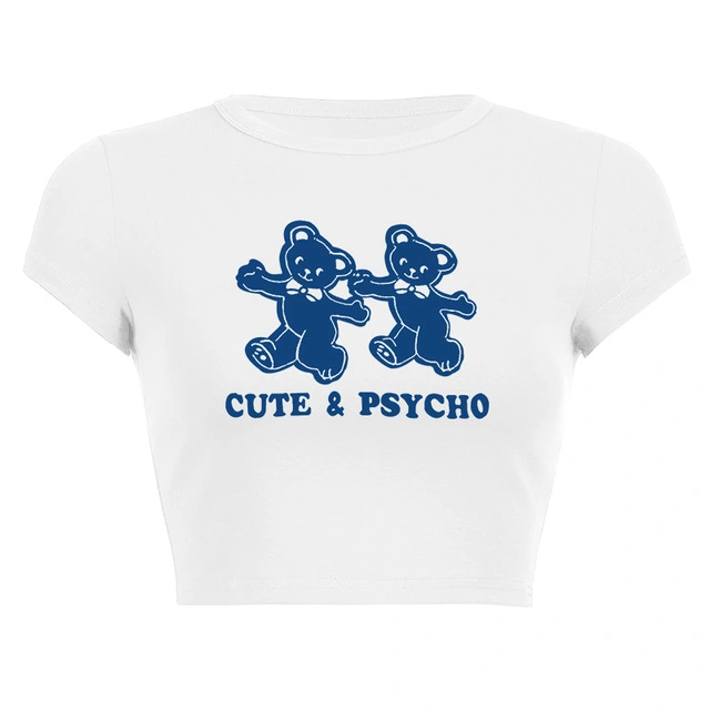Women's Graceful And Fashionable Cute Bear Printed Short-sleeved Top