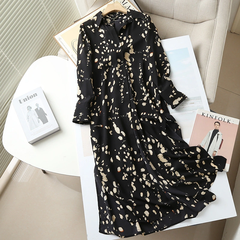 Autumn Women's V-neck Printed Long Dress