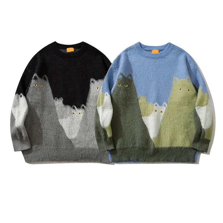 Men's Fashion Personality Round Neck Contrast Color Knitwear Sweater