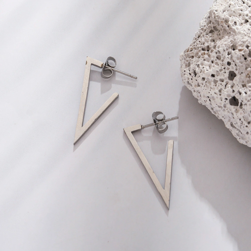 Fashion Hip Hop Style Hollow Stainless Steel Triangle Earrings