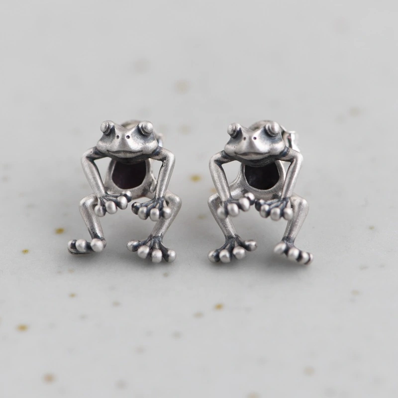 S925 Silver Vintage Craft Creative Frog Silver Earrings