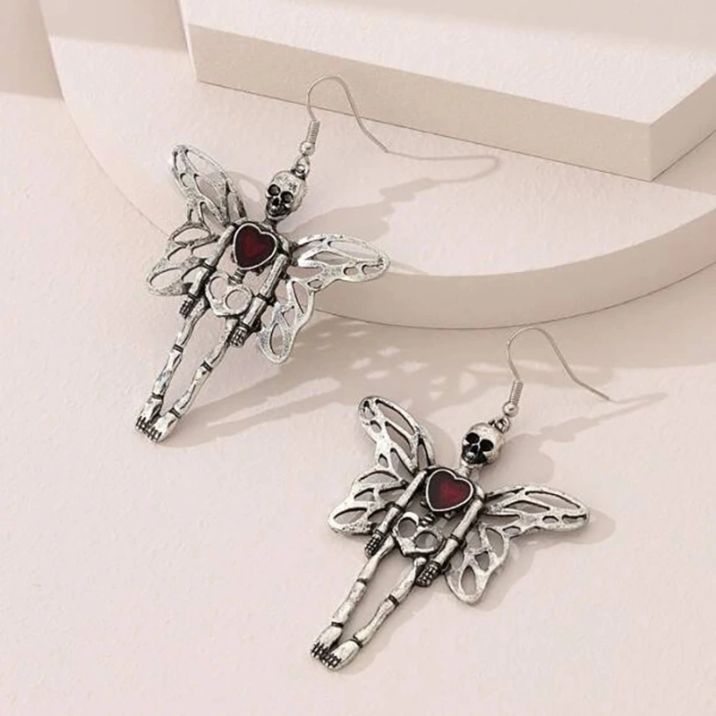 Exaggerated Skull Wings Earrings Retro Dark