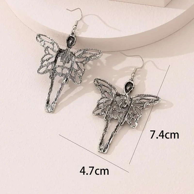 Exaggerated Skull Wings Earrings Retro Dark