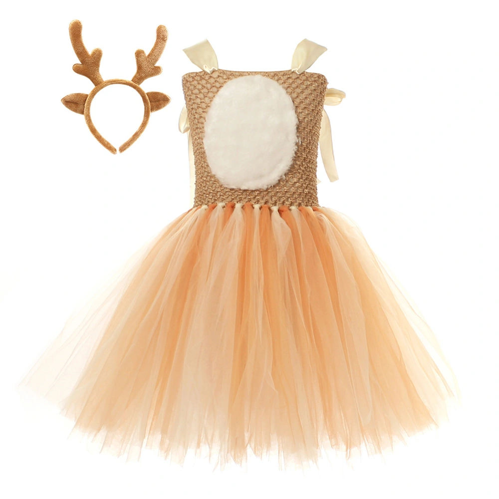 Toddler Girl Reindeer Costume Cute Sleeveless Tutu Dress Headband Set