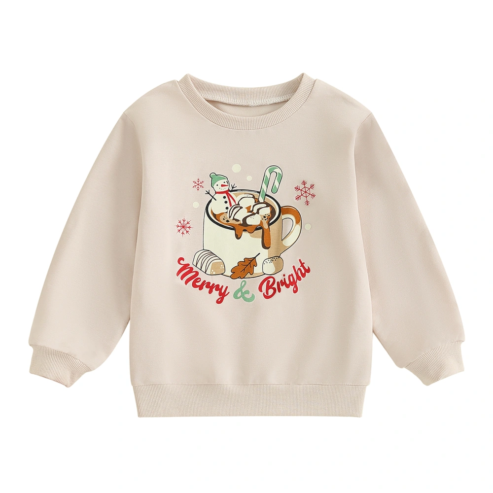 Toddler Christmas Sweatshirts Long Sleeve Snowman Mug Print Pullover