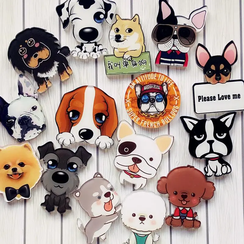 1PC Cute Cartoon Dog Acrylic Brooches Bag Sweater Collar Animal Lapel Pin